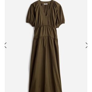 Madewell Ivy Green Puff Sleeve V-Neck Maxi Poplin Dress